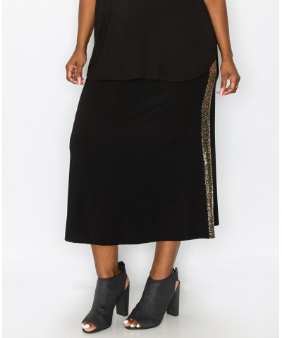 Plus Size Sequin Side Contrast Fold Over Midi Skirt Gold-Tone Black $16.80 Skirts