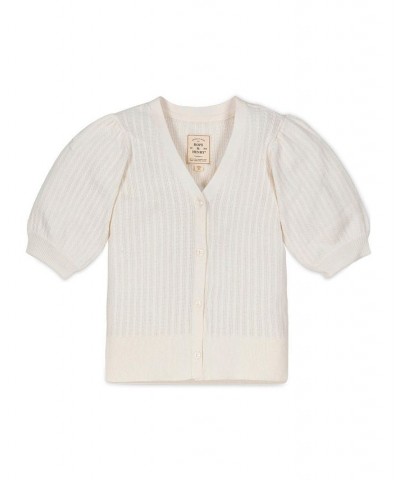 Womens' Puff Sleeve Button Front Sweater Womens Ivory Cable $25.73 Sweaters