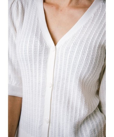 Womens' Puff Sleeve Button Front Sweater Womens Ivory Cable $25.73 Sweaters