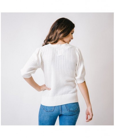 Womens' Puff Sleeve Button Front Sweater Womens Ivory Cable $25.73 Sweaters