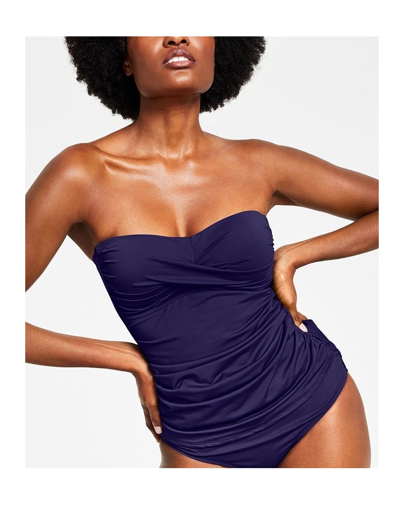 Twist-Front Ruched Tankini Top Navy $32.90 Swimsuits