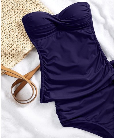 Twist-Front Ruched Tankini Top Navy $32.90 Swimsuits