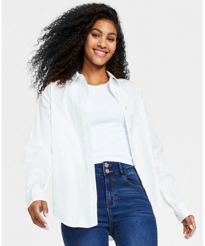 Juniors' Cotton Poplin Button-Up Shirt White $12.30 Tops