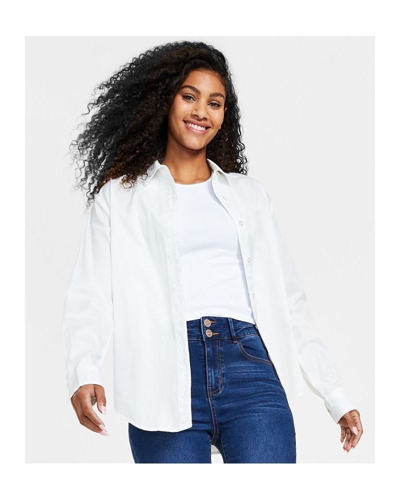 Juniors' Cotton Poplin Button-Up Shirt White $12.30 Tops