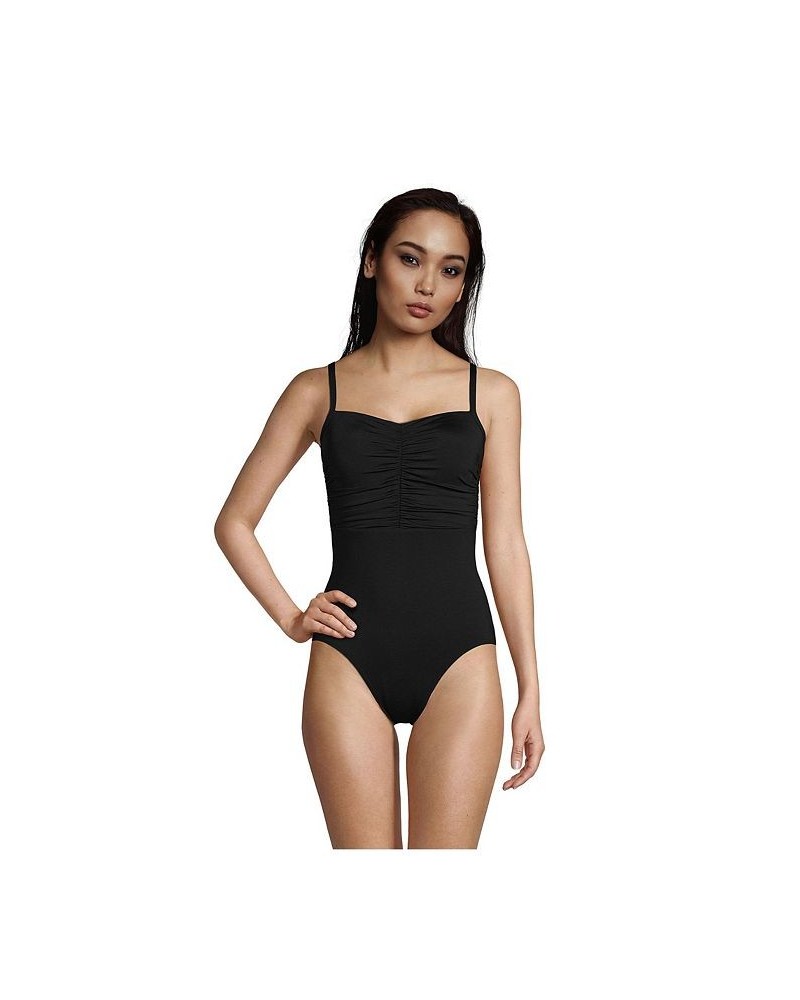 Women's Long Tummy Control Sweetheart One Piece Swimsuit with Adjustable Straps Black $53.88 Swimsuits