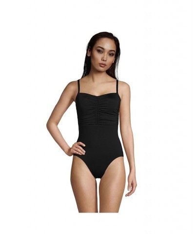 Women's Long Tummy Control Sweetheart One Piece Swimsuit with Adjustable Straps Black $53.88 Swimsuits