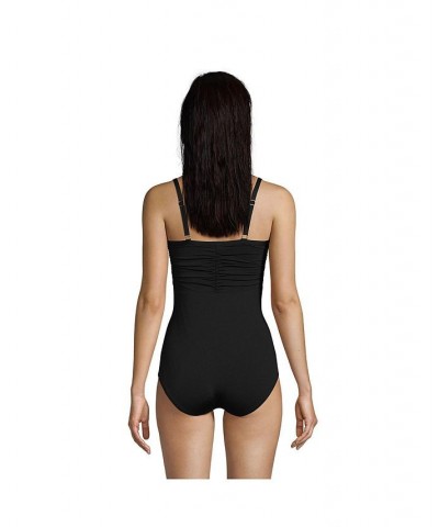 Women's Long Tummy Control Sweetheart One Piece Swimsuit with Adjustable Straps Black $53.88 Swimsuits