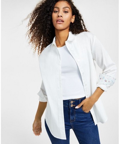 Juniors' Cotton Poplin Button-Up Shirt White $12.30 Tops