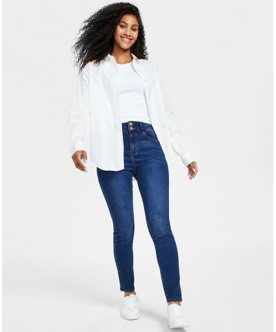 Juniors' Cotton Poplin Button-Up Shirt White $12.30 Tops