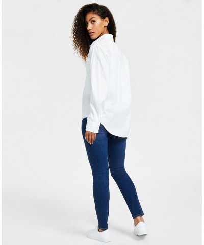 Juniors' Cotton Poplin Button-Up Shirt White $12.30 Tops