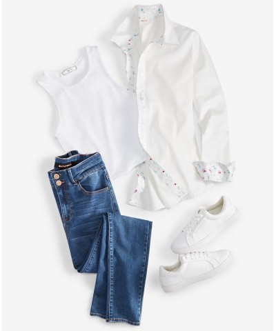 Juniors' Cotton Poplin Button-Up Shirt White $12.30 Tops