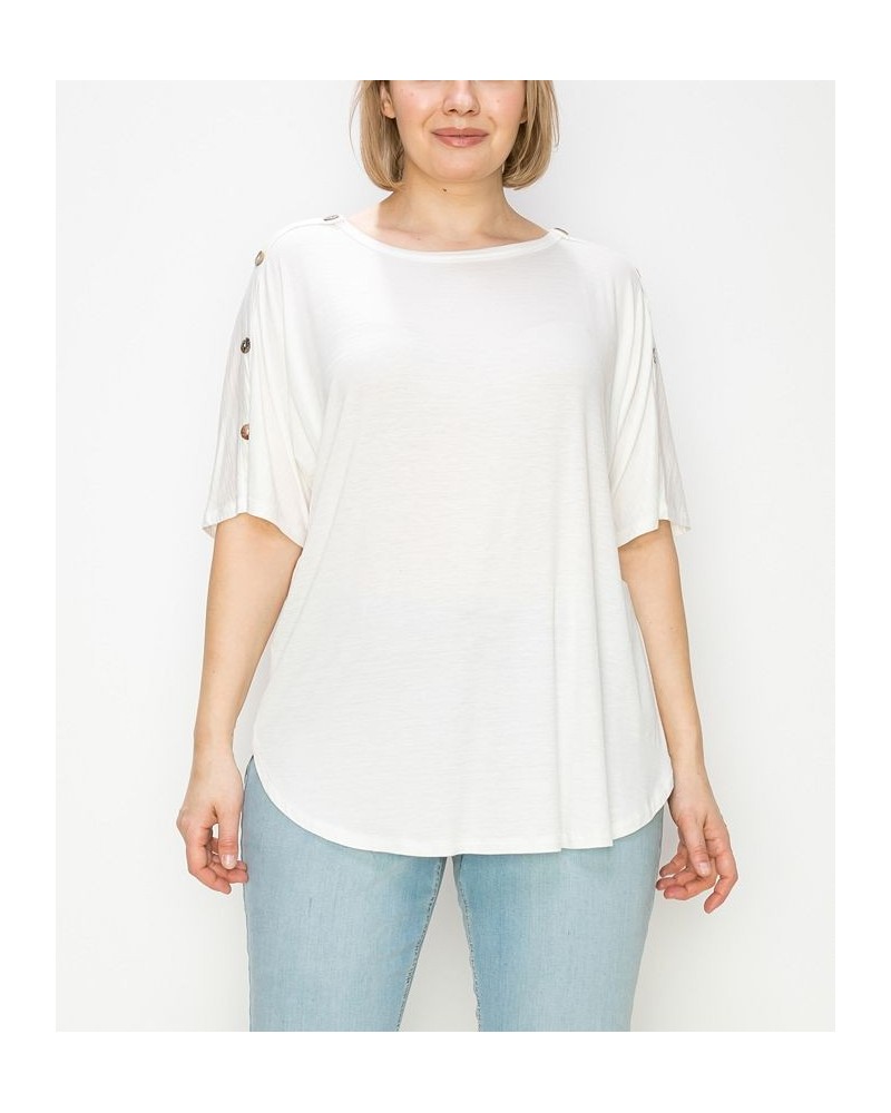 Plus Size Button Shoulder Short Sleeve Top White $20.14 Tops