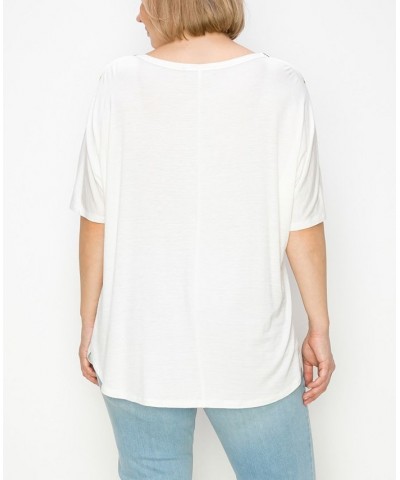 Plus Size Button Shoulder Short Sleeve Top White $20.14 Tops