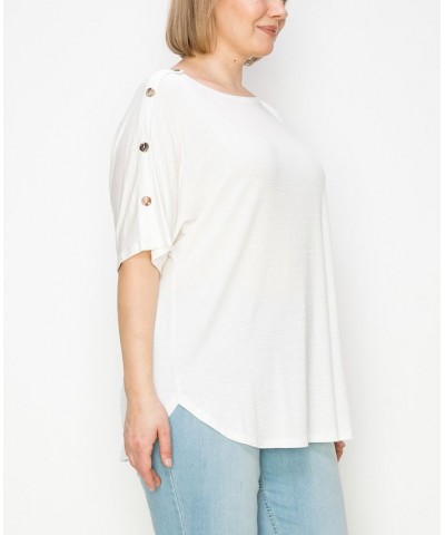 Plus Size Button Shoulder Short Sleeve Top White $20.14 Tops