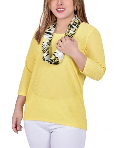 Plus Size 3/4 Sleeve Textured Tunic with Detachable Scarf Set 2 Piece Yellow $11.93 Tops