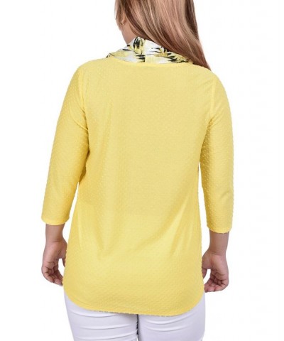 Plus Size 3/4 Sleeve Textured Tunic with Detachable Scarf Set 2 Piece Yellow $11.93 Tops