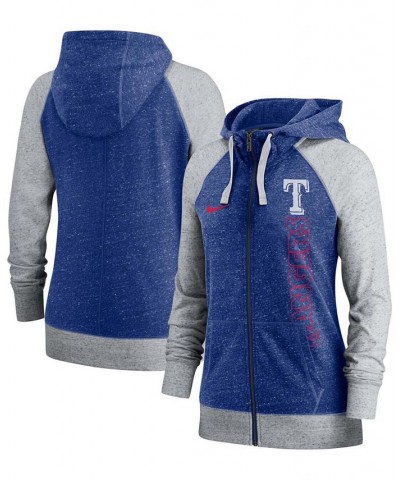 Women's Royal Texas Rangers In Pocket Gym Vintage-Like Full-Zip Hoodie Royal $42.39 Sweatshirts