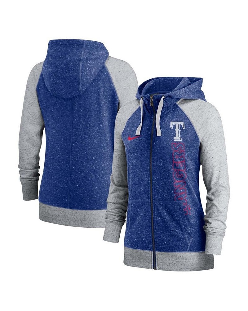 Women's Royal Texas Rangers In Pocket Gym Vintage-Like Full-Zip Hoodie Royal $42.39 Sweatshirts