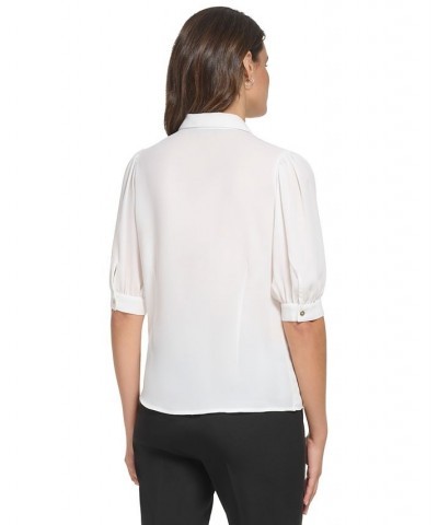 Women's Puff-Sleeve Button-Up Blouse Ivory $17.64 Tops