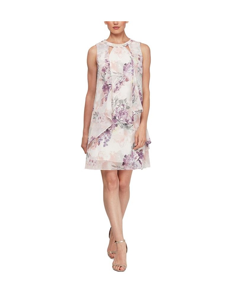 Embellished Cutout-Neck Dress White Floral $46.41 Dresses