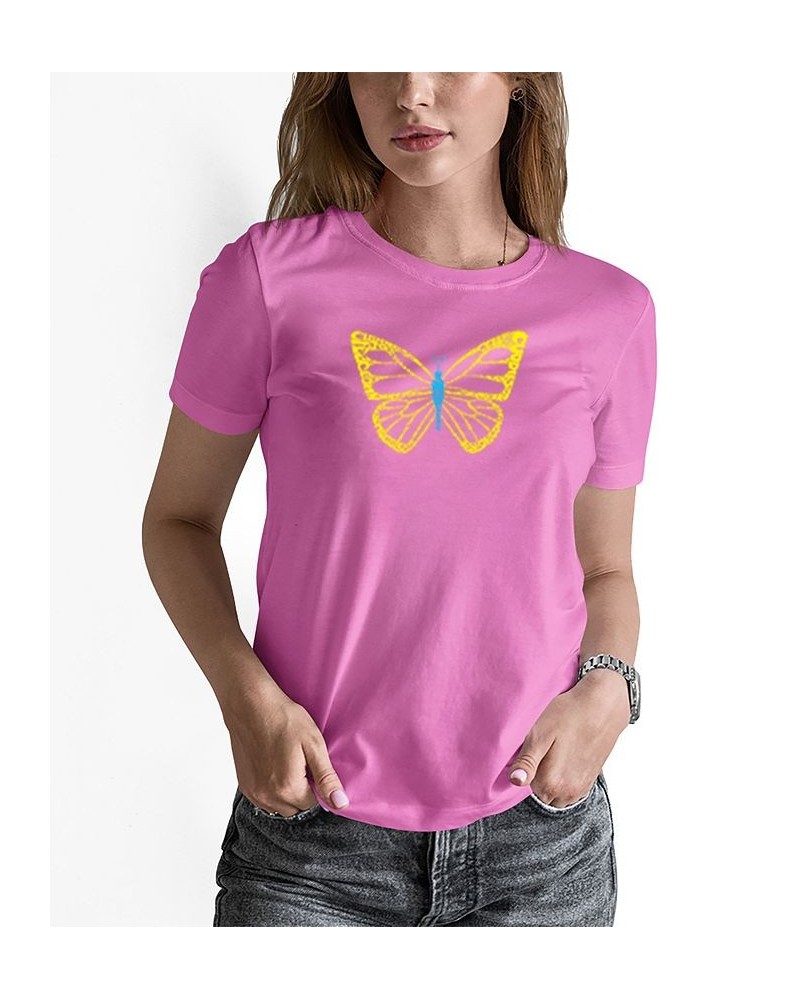 Women's Butterfly Word Art T-shirt Pink $15.75 Tops