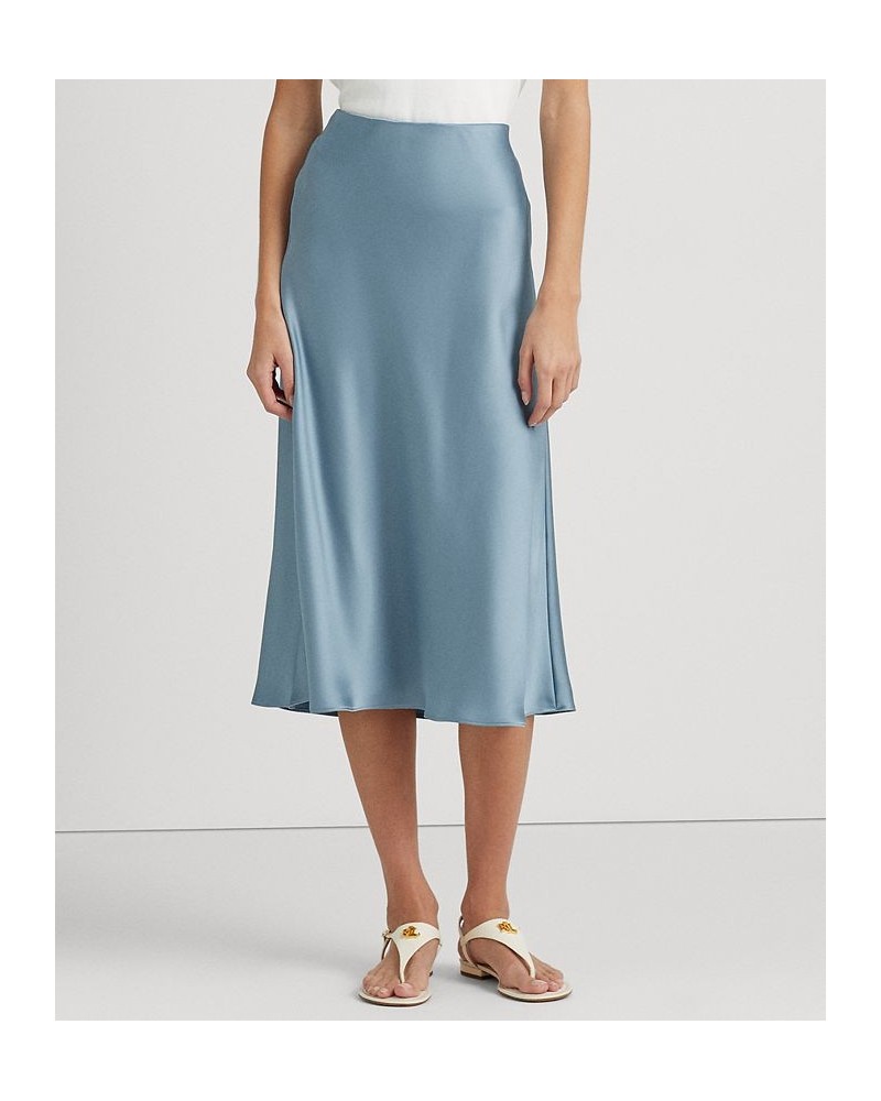 Women's Satin Charmeuse A-Line Skirt Indigo Ocean $47.25 Skirts