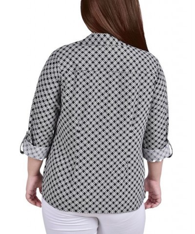 Plus Size 3/4 Sleeve Roll Tab Notch Collar Blouse Black/White New Iconic $16.64 Tops