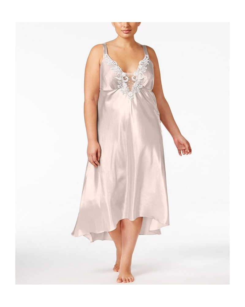 Plus Size Satin Stella Lingerie Nightgown Tan/Beige $16.00 Sleepwear