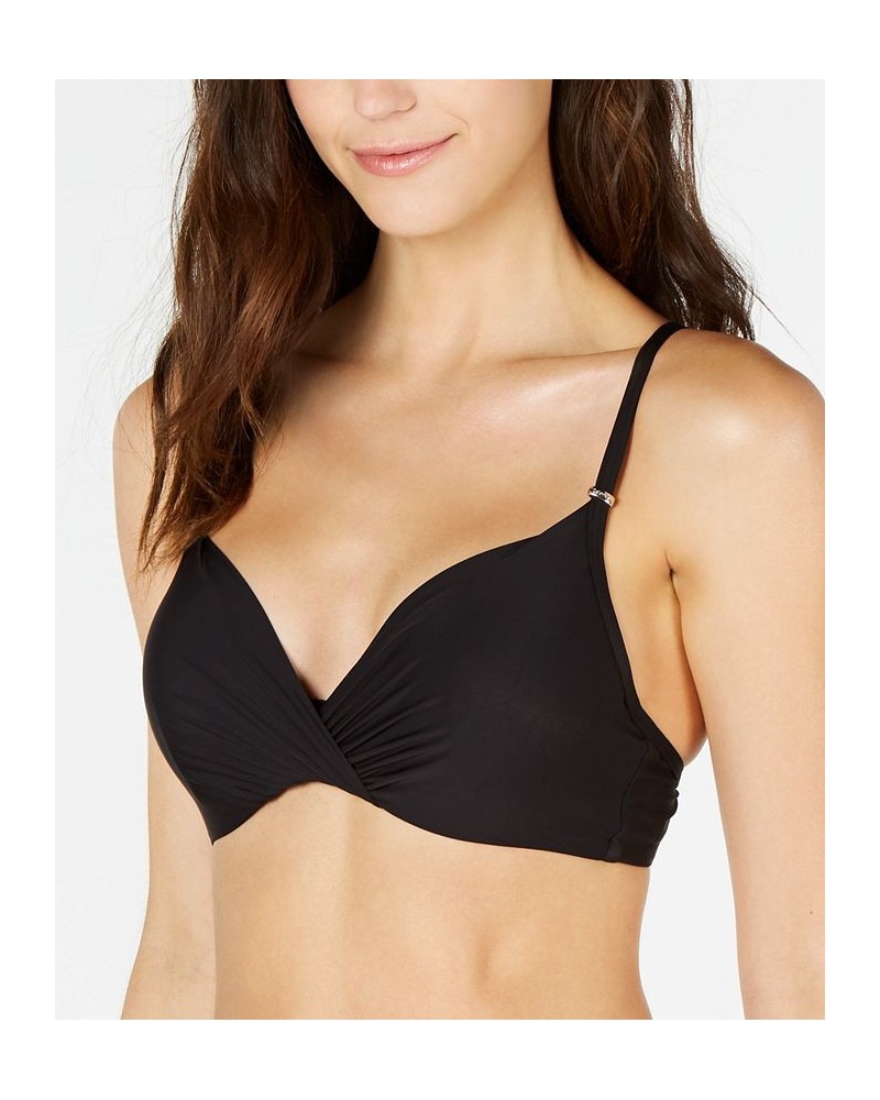 Pleated Underwire Bikini Top Black $39.00 Swimsuits