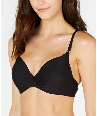 Pleated Underwire Bikini Top Black $39.00 Swimsuits