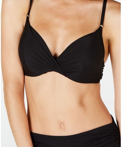 Pleated Underwire Bikini Top Black $39.00 Swimsuits