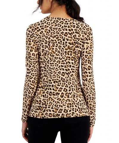 Women's Leopard Ruched-Front Top Classic Cheetah $28.38 Tops