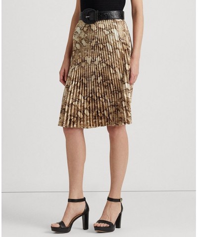 Petite Snakeskin Printed Sunburst Pleated Skirt White Multi $41.91 Skirts