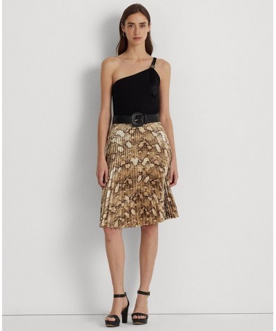 Petite Snakeskin Printed Sunburst Pleated Skirt White Multi $41.91 Skirts