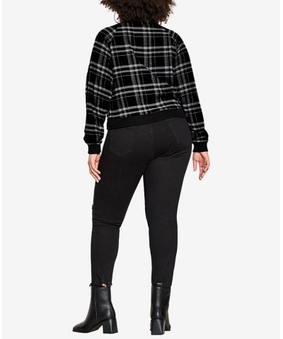 Plus Size Trendy Check Bomber Jacket Black $58.05 Jackets