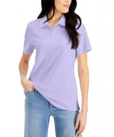 Cotton Short Sleeve Polo Shirt Bellflower $11.59 Tops