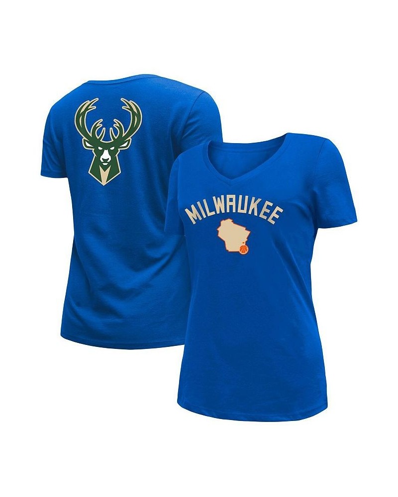 Women's Blue Milwaukee Bucks 2022/23 City Edition V-Neck T-shirt Blue $22.09 Tops