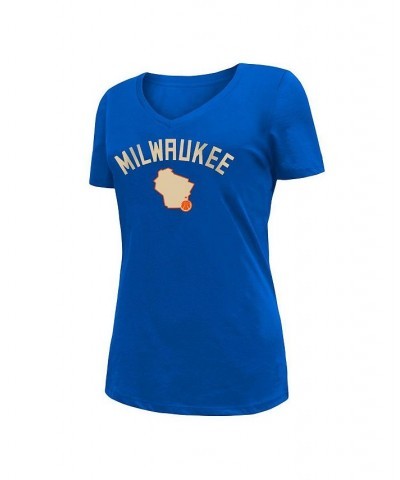 Women's Blue Milwaukee Bucks 2022/23 City Edition V-Neck T-shirt Blue $22.09 Tops