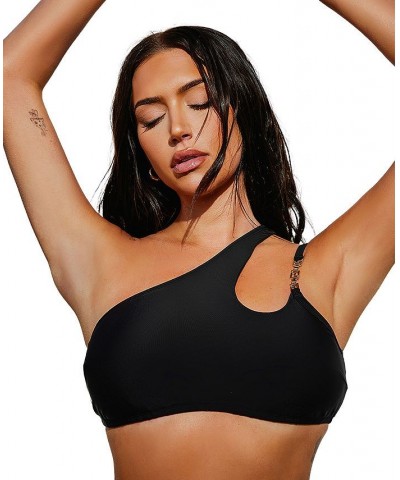 Women's X STASSIE Oasis Chain One-Shoulder Bikini Top Black $21.82 Swimsuits