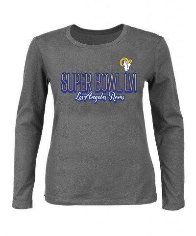 Women's Los Angeles Rams Super Bowl LVI Bound Plus Size Color Fade Scoop Neck Long Sleeve T-shirt Charcoal $22.50 Tops