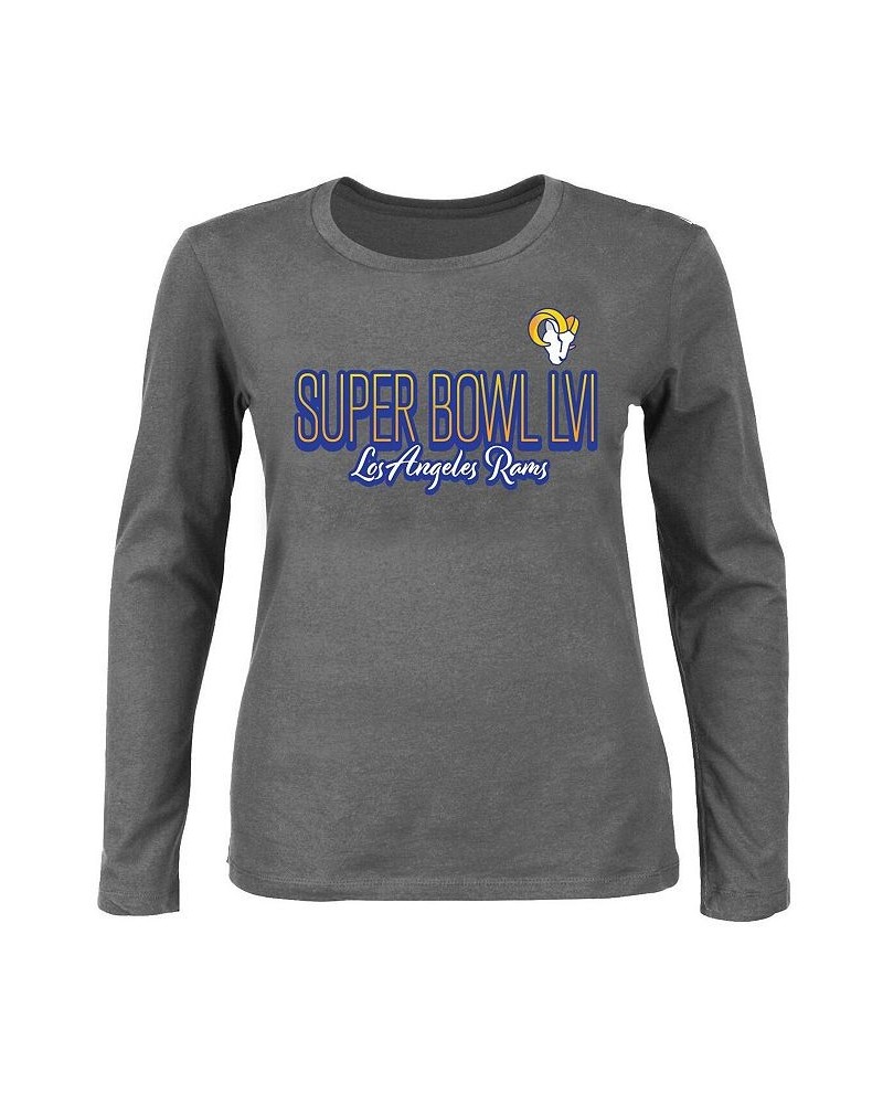 Women's Los Angeles Rams Super Bowl LVI Bound Plus Size Color Fade Scoop Neck Long Sleeve T-shirt Charcoal $22.50 Tops