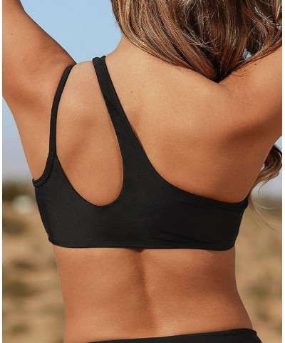 Women's X STASSIE Oasis Chain One-Shoulder Bikini Top Black $21.82 Swimsuits