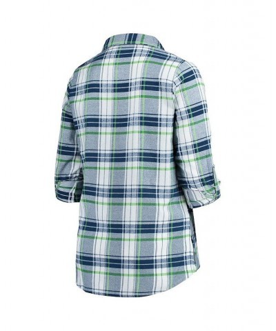 Women's Seattle Seahawks Plus Size Accolade Long Sleeve Button-Up Nightshirt Navy, Neon Green $26.65 Pajama