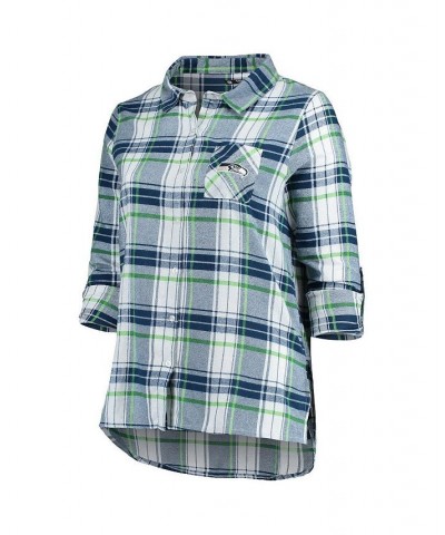 Women's Seattle Seahawks Plus Size Accolade Long Sleeve Button-Up Nightshirt Navy, Neon Green $26.65 Pajama