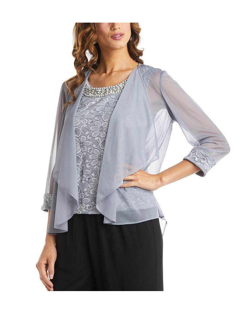 Glitter Lace Top & Jacket Silver $36.49 Tops