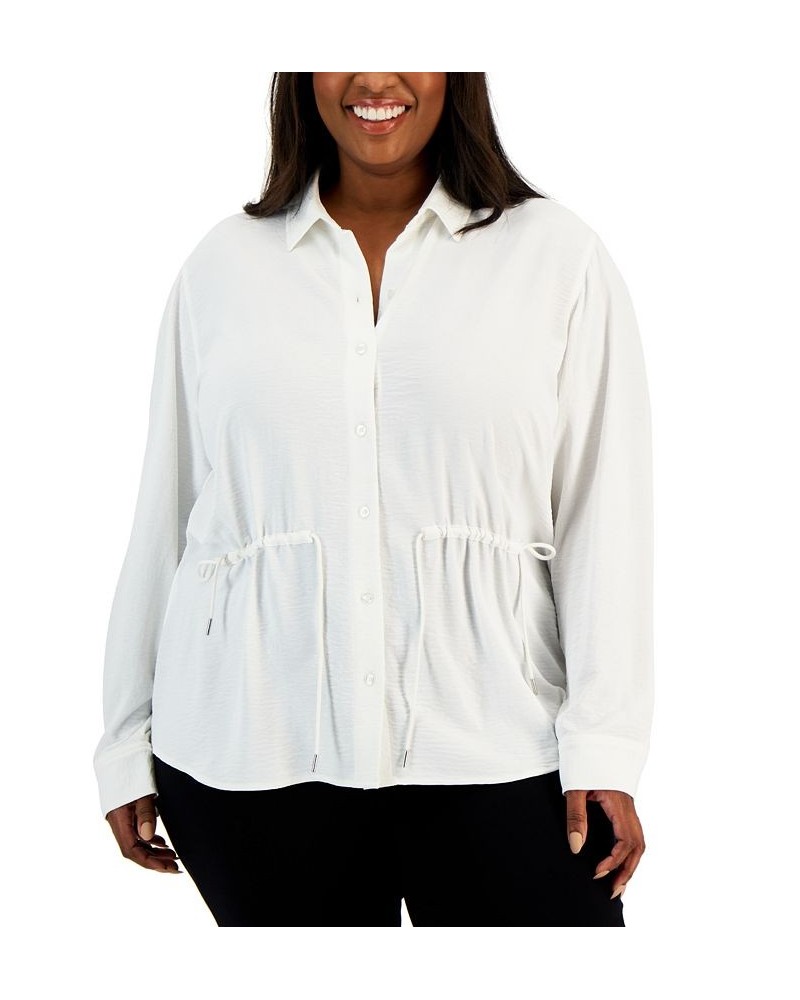 Plus Size Drawstring-Waist Button-Front Top White $26.75 Tops