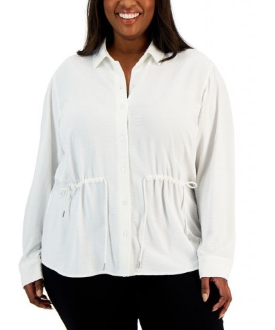 Plus Size Drawstring-Waist Button-Front Top White $26.75 Tops