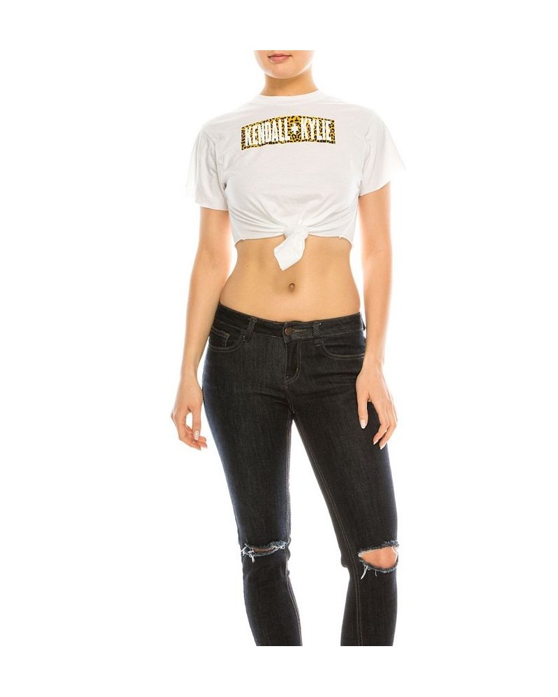 Crew Neck Tied Up Crop Top Tee White $21.66 Tops