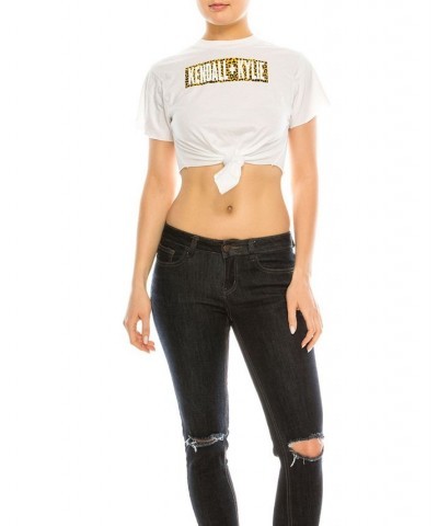 Crew Neck Tied Up Crop Top Tee White $21.66 Tops