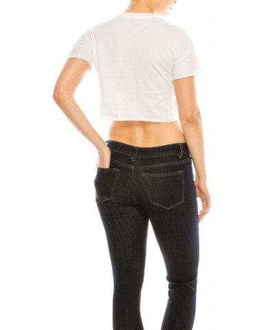 Crew Neck Tied Up Crop Top Tee White $21.66 Tops